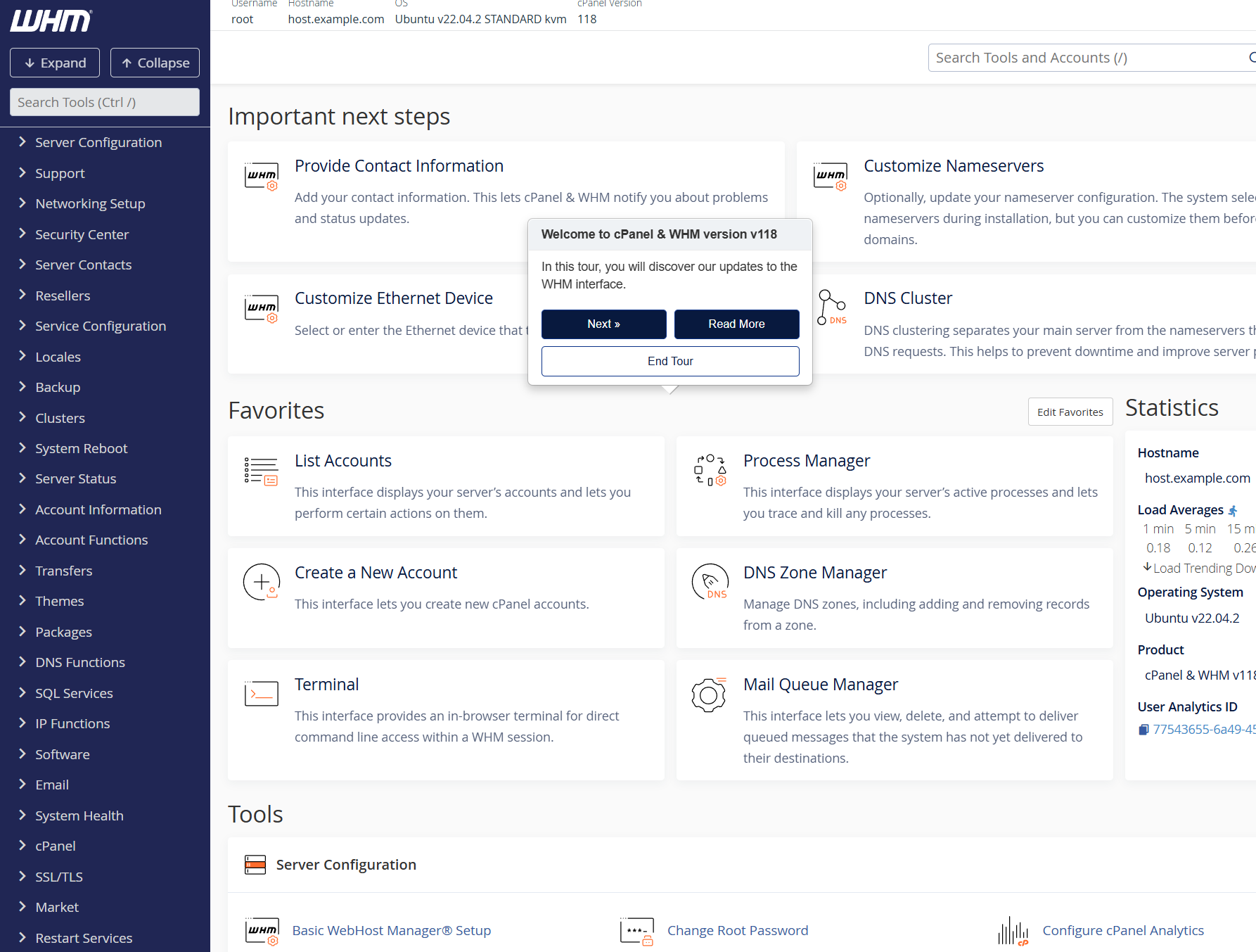 Screenshot of the WHM Interface